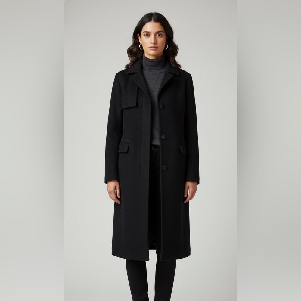 Club Monaco Trench Coat Black Size Small Wool-Cashmere Blend